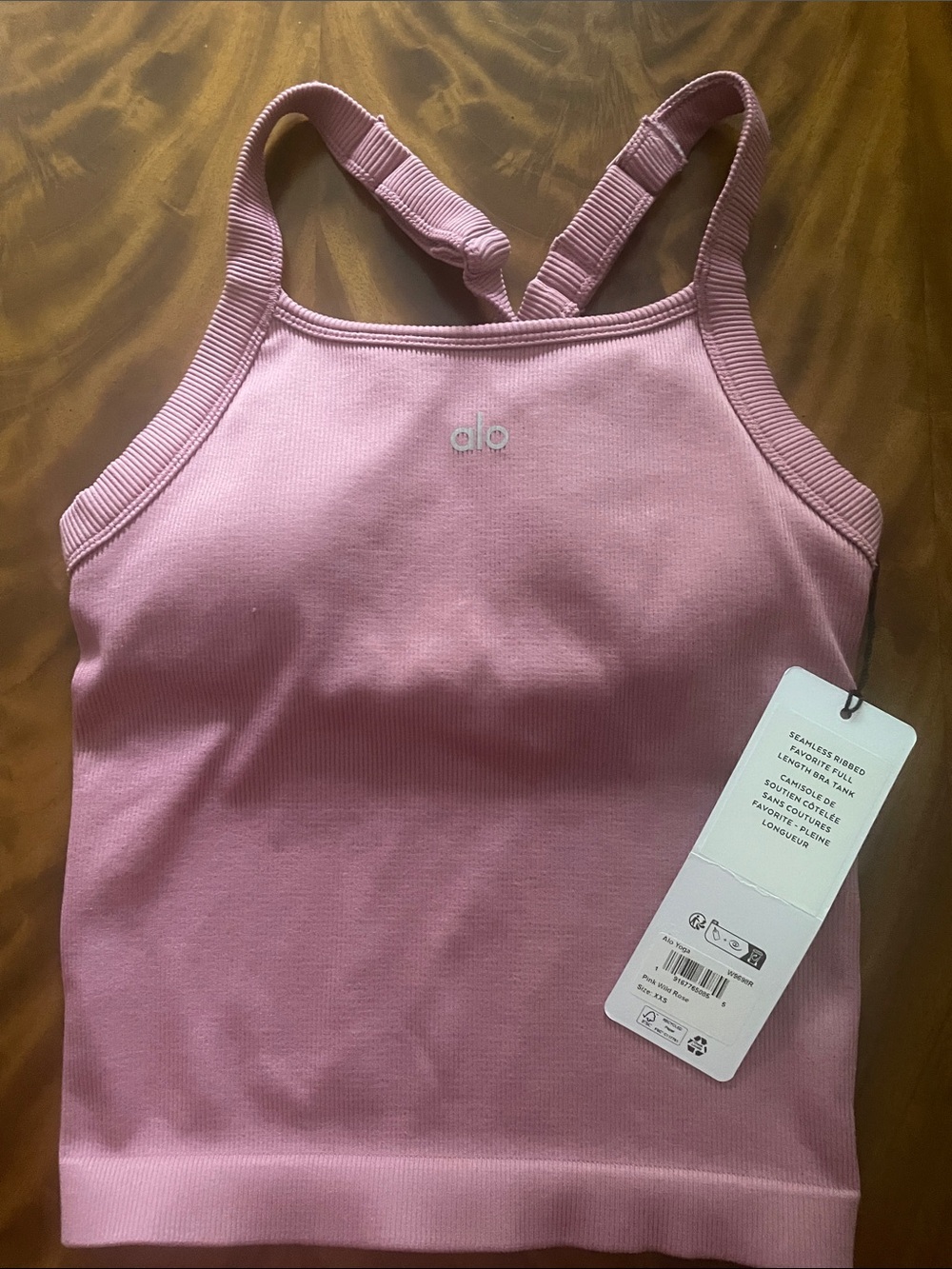 ALO Yoga Pink Wild Rose Ribbed full Length Bra Tank